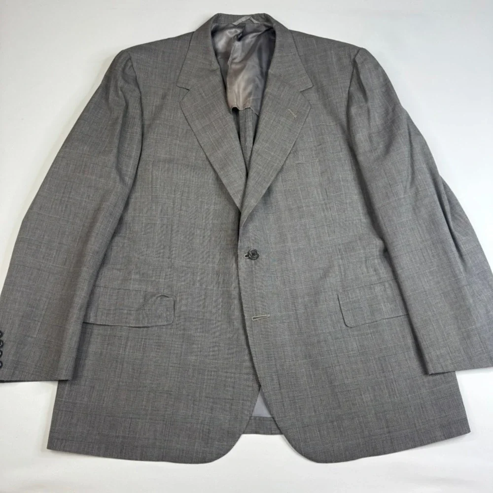 Oxxford Clothes Exmoor‎ Blazer Mens 46R Grey Glen Plaid Super 100s Wool